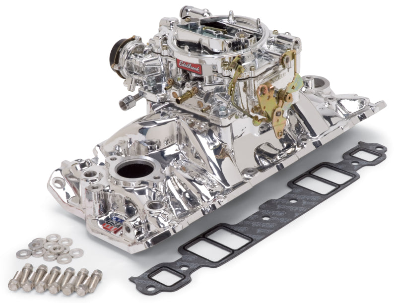 طقم مشعب السحب وكاربوريتر Edelbrock Performer RPM Air-Gap SBC 1957-1986 بلمسة نهائية طبيعية