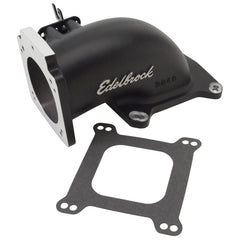 كوع سحب منخفض الارتفاع من Edelbrock مقاس 90 مم لجسم الخانق مع حافة ذات تجويف مربع باللون الأسود