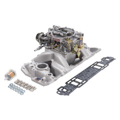 طقم مشعب السحب وكاربيراتور Edelbrock Performer Air-Gap Small Block Chevrolet 1957-1986 بلمسة نهائية طبيعية