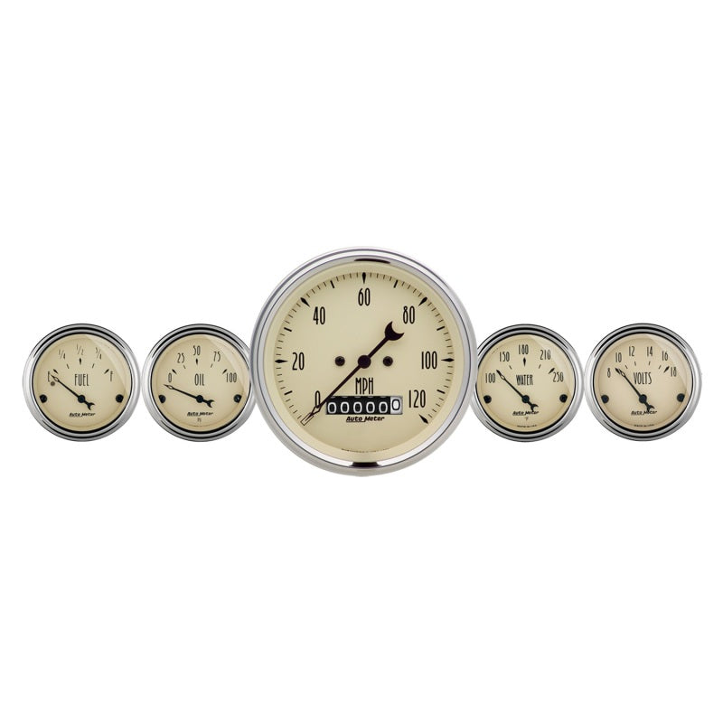 Autometer Antique Beige 5 Piece Kit 3-3/8in & 2-1/16 Elec. Speedometer Gauges