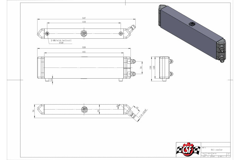 مبرد زيت داخلي/خارجي ثنائي المرور من CSF - 22.0 بوصة طولاً × 5.0 بوصة ارتفاعًا × 2.25 بوصة عرضًا