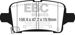 EBC 2016+ Chevrolet Malibu 1.5L Turbo (Elec PB) Yellowstuff Rear Brake Pads