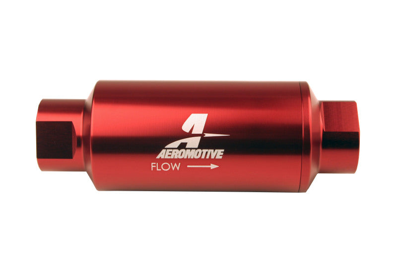 فلتر خطي AeroMotive - (AN-10) عنصر زجاجي دقيق مقاس 10 ميكرون بلمسة نهائية مؤكسدة باللون الأحمر