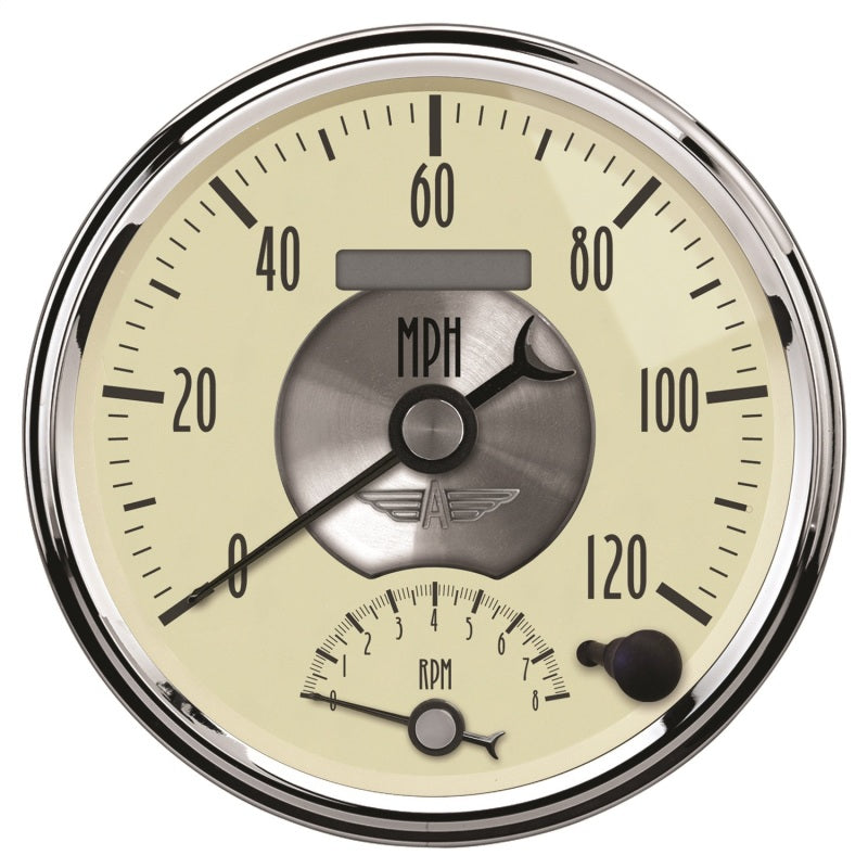 AutoMeter Gauge Tach/Speedo 5in. 120MPH & 8K RPM Elec. Program. Prestige Antq. Ivory