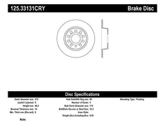 Stoptech 10-13 VW Golf/GTI/Jetta w/ 272mm Rear Disc Rear Premium High Carbon Cryo Brake Rotor