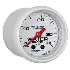 Autometer Marine White 2-1/16in 35 PSI Mechanical Water Pressure Gauge