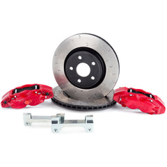 طقم ترقية الفرامل الأمامية من Alcon 07+ Jeep JK 350x32mm Rotors 4-Piston Red Brake