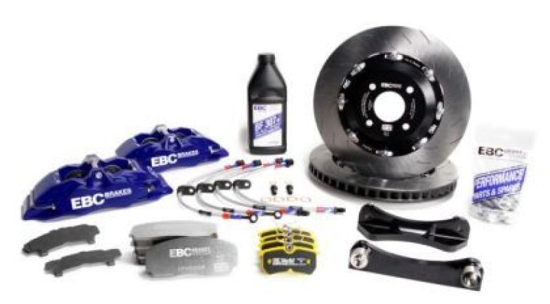 مجموعة فرامل أمامية كبيرة من طراز EBC Racing 13-19 Volkswagen Golf GTI Blue 6 Piston Apollo Calipers 355mm