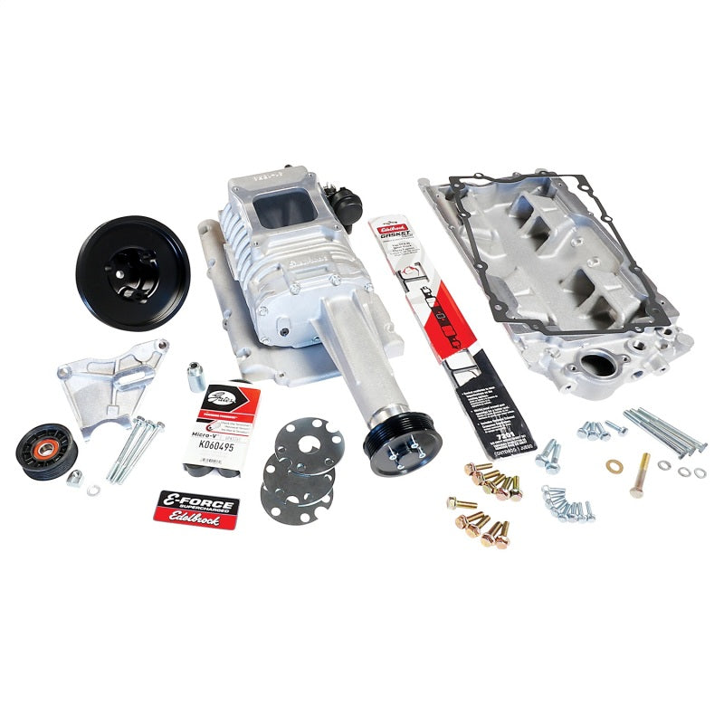 شاحن سوبر تشارجر Edelbrock E-Force 122 من إنتاج 57-86 لسيارات شيفروليه ذات الكتلة الصغيرة مع رؤوس أسطوانات تقليدية