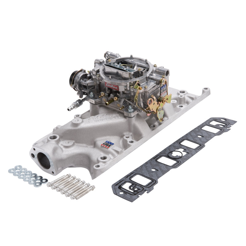 طقم مشعب السحب وكاربيراتور Edelbrock Performer Small Block Ford 289-302 بلمسة نهائية طبيعية