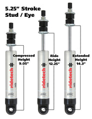 Ridetech HQ Series Shock Absorber Single Adjustable 5.25in Stroke Eye/Stud Mounting 9.05in x 14.3in