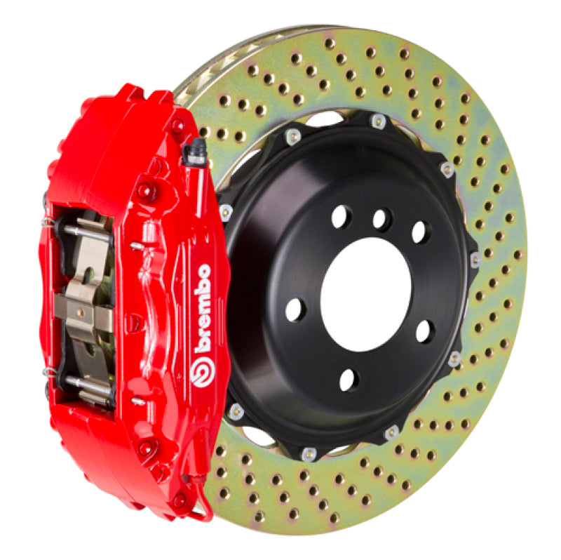 فرجار أمامي GT BBK S4 من Brembo 00-02، 4 مكابس مصبوبة، قطعتان، مقاس 355x32، قطعتان، دوار مثقوب - أحمر