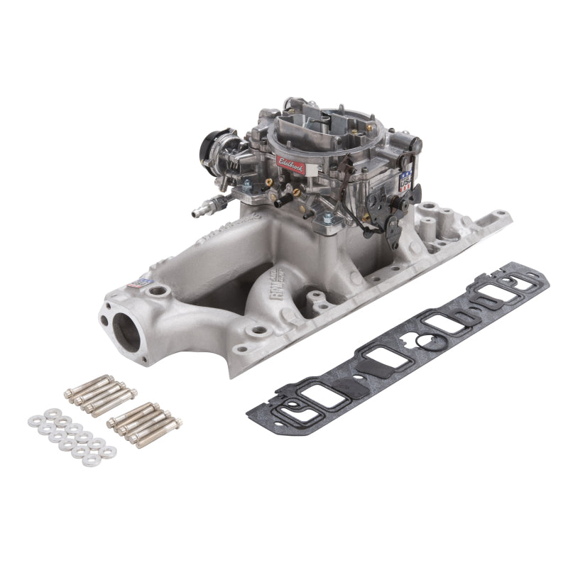 طقم مشعب السحب وكاربيراتور Edelbrock Performer RPM Small Block Chevrolet 1957-1986 بلمسة نهائية طبيعية