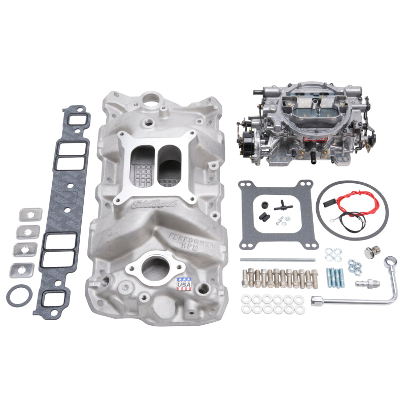 طقم مشعب السحب وكاربيراتور Edelbrock Performer RPM Small Block Chevrolet 1957-1986 بلمسة نهائية طبيعية