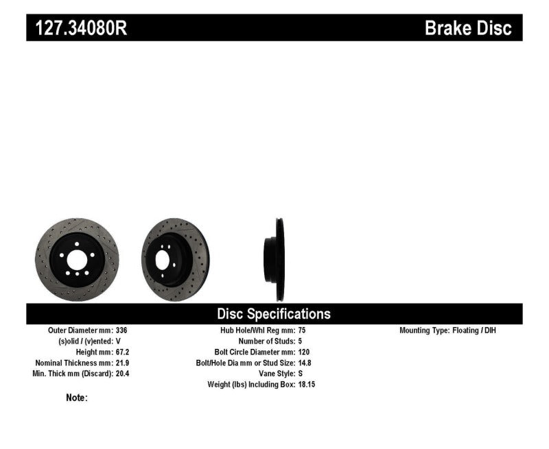 StopTech 06 BMW 330 / 07-09 BMW 335 Slotted & Drilled Right Rear Rotor