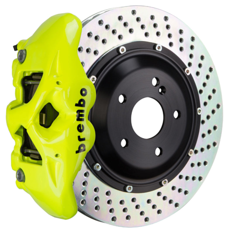 بريمبو 12-21 جراند شيروكي SRT8 Rr GT BBK 4Pist Cast 380x28 2pc Rotor Drilled-Fluo. أصفر