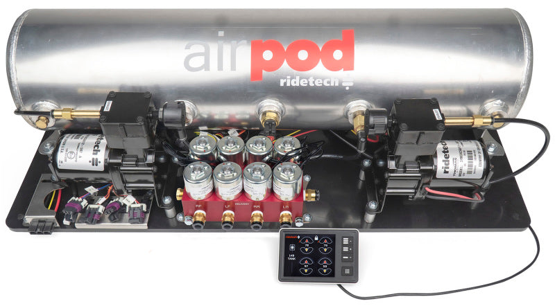 Ridetech RidePro E5 Air Ride Control System 5Gal Dual Compressor AirPod Hi-Flow Big Red 3/8in Valves