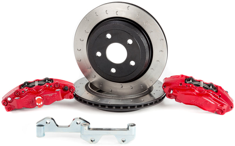 طقم فرامل خلفي من Alcon 2007+ Jeep JK-JL 330x22mm Rotors 4-Piston Red Calipers (يتضمن خطوط الفرامل)