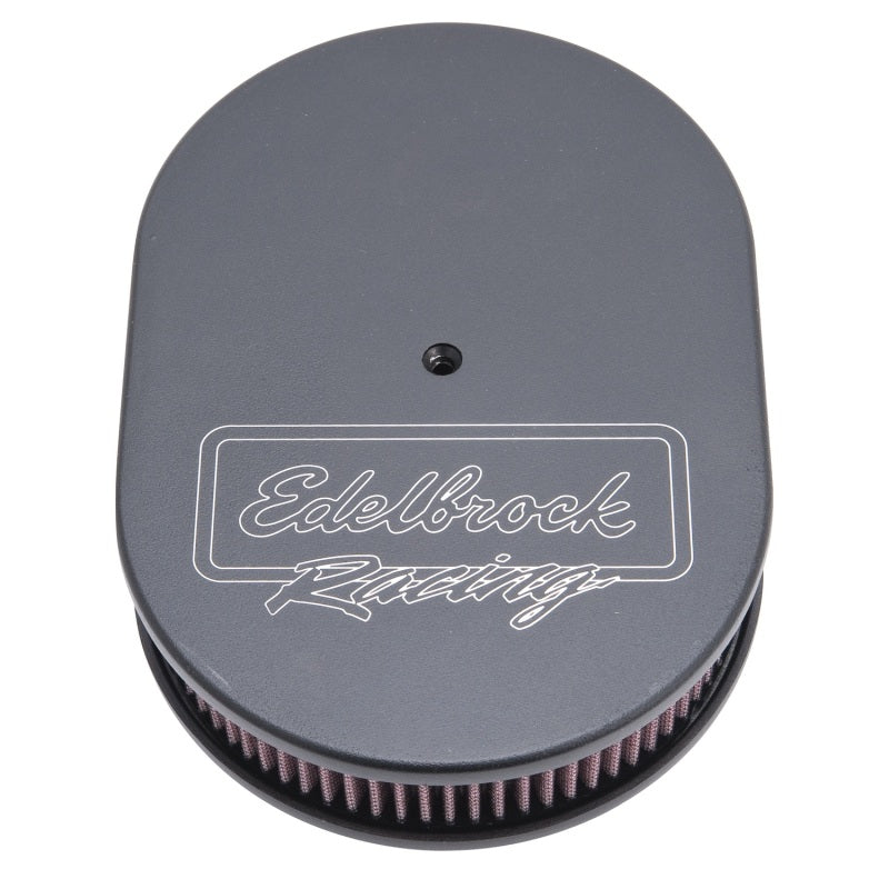 منقي هواء Edelbrock Victor Series مكون من قطعة قماش علوية من الألومنيوم بيضاوي مقاس 11.875 بوصة × 8.25 بوصة × 3.75 بوصة، أسود