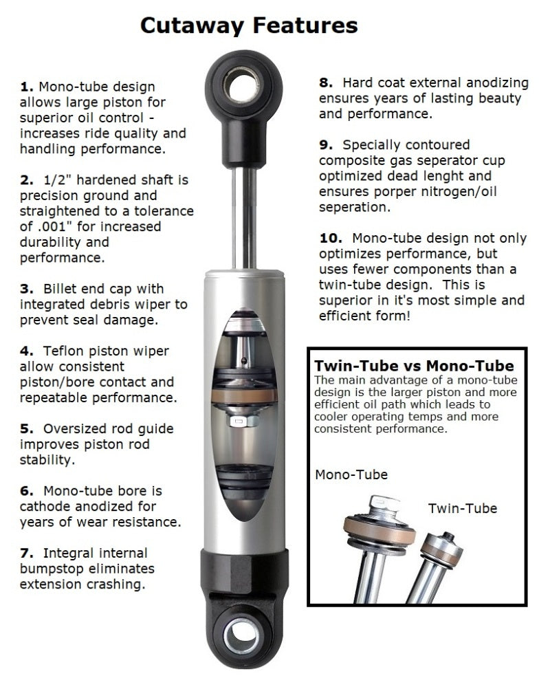 Ridetech HQ Series Shock Absorber Single Adjustable 8.35in Stroke T-Bar/Stud Mounting 12.55 x 20.9in