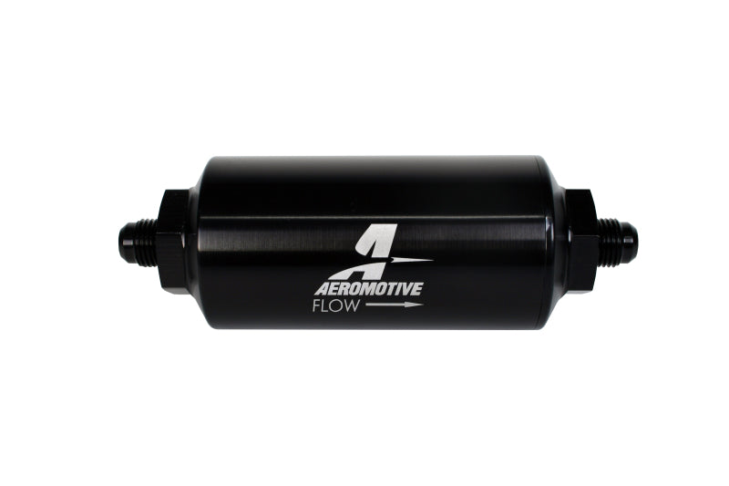 فلتر خطي AeroMotive - (AN-6 ذكر) عنصر زجاجي دقيق مقاس 10 ميكرون بلمسة نهائية سوداء لامعة