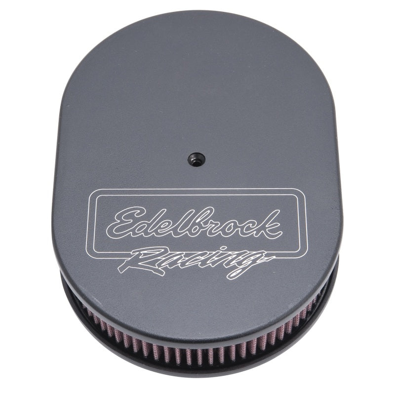 منقي هواء Edelbrock Victor Series مكون من قطعة قماش علوية من الألومنيوم بيضاوي مقاس 11.875 بوصة × 8.25 بوصة × 3.75 بوصة، أسود