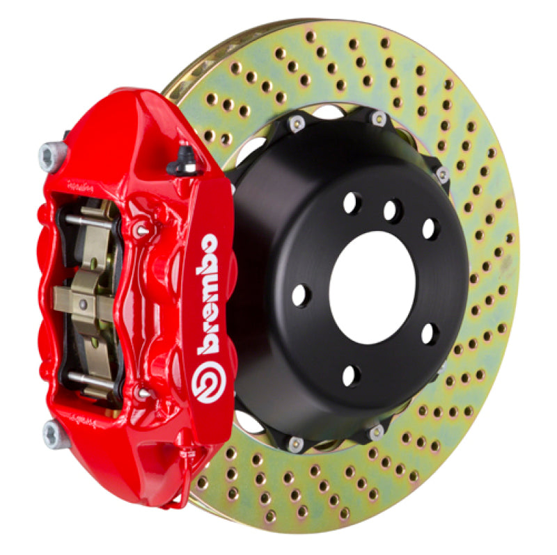 فرامل Brembo 15-18 M3 Excl CC خلفية GT BBK 4 مكابس مصبوبة مقاس 380x28 2 قطعة دوارة مثقوبة - حمراء