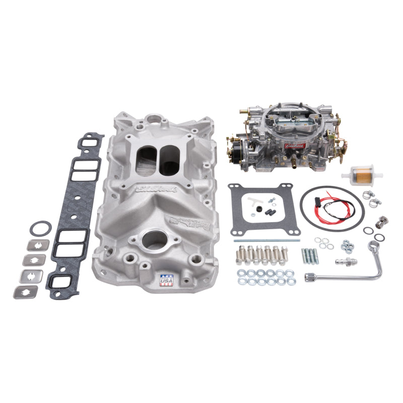 طقم مشعب السحب وكاربيراتور Edelbrock Performer Eps Small Block Chevrolet 1957-1986 بلمسة نهائية طبيعية