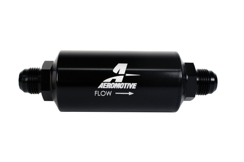 فلتر خطي AeroMotive - (AN-10 ذكر) عنصر شبكي من الفولاذ المقاوم للصدأ مقاس 40 ميكرون بلمسة نهائية سوداء لامعة