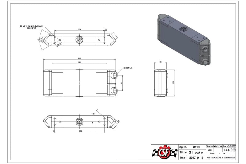 مبرد زيت ثنائي المرور عالمي CSF - M22 x 1.5 - 13 بوصة طولاً x 4.75 بوصة ارتفاعًا x 2.16 بوصة عرضًا