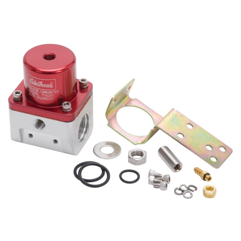 Edelbrock Fuel Pressure Regulator Carbureted 180 GPH 5-10 PSI -10 In/Out -6 Return Red/Clear