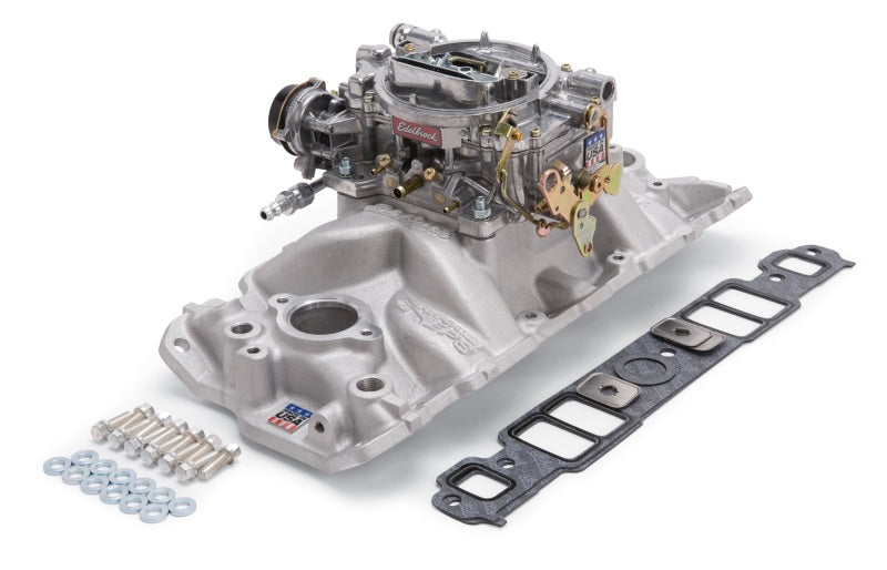 طقم مشعب السحب وكاربيراتور Edelbrock Performer Eps Small Block Chevrolet 1957-1986 بلمسة نهائية طبيعية