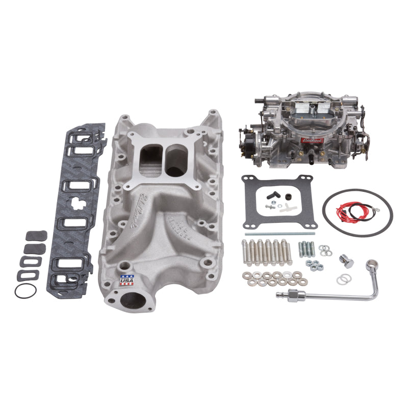 طقم مشعب السحب وكاربيراتور Edelbrock Performer RPM Small Block Ford 289-302 بلمسة نهائية طبيعية