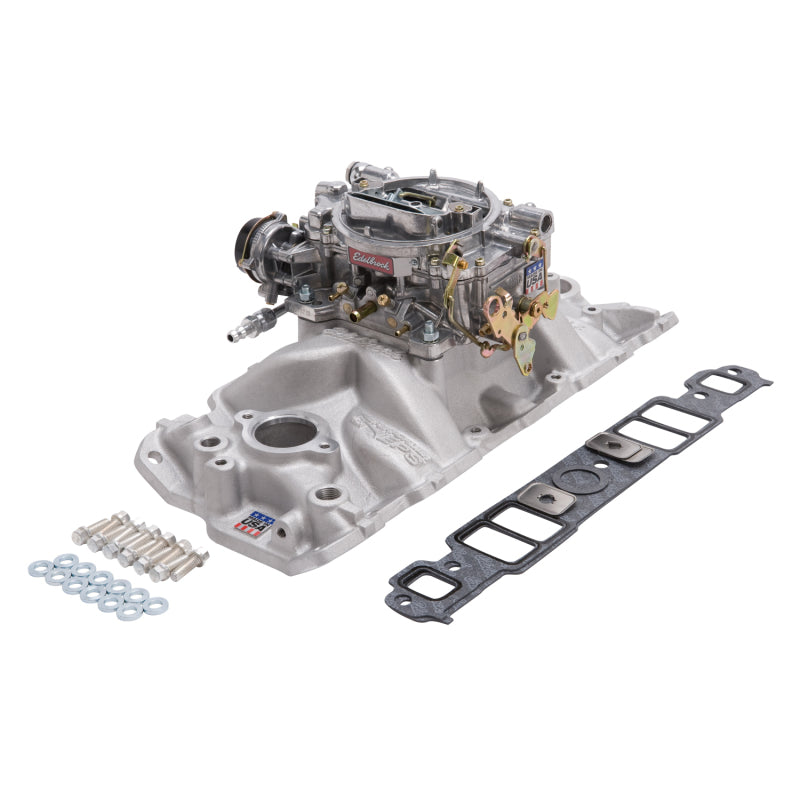 طقم مشعب السحب وكاربيراتور Edelbrock Performer Eps Small Block Chevrolet 1957-1986 بلمسة نهائية طبيعية