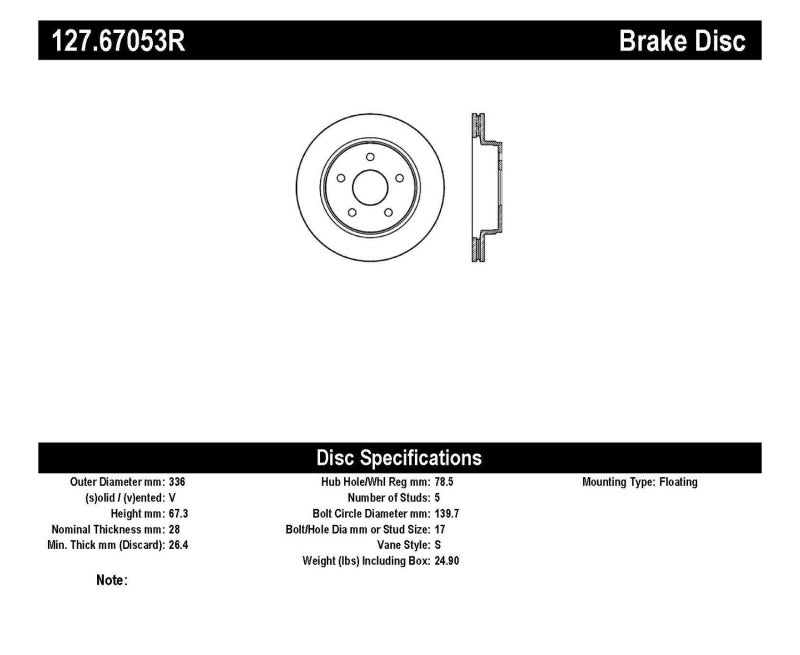 StopTech 04-06 Dodge Durango / 02-10 Ram 1500 (exc Mega Cab) Front Right Slotted & Drilled Rotor