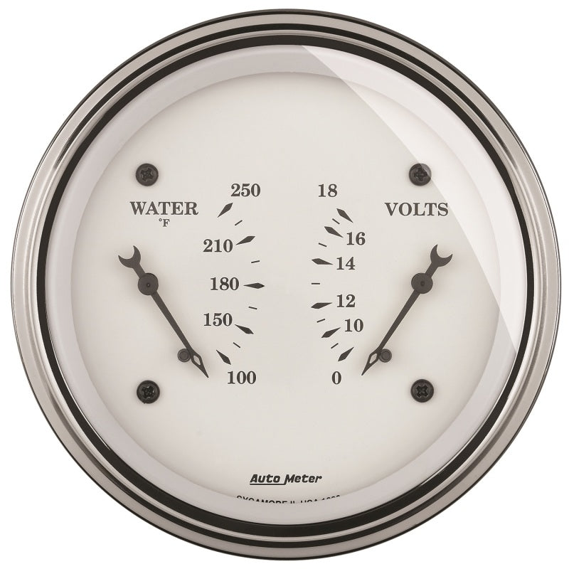 AutoMeter Gauge Dual Wtmp & Volt 3-3/8in. 250 Deg. F & 18V Elec Old Tyme White