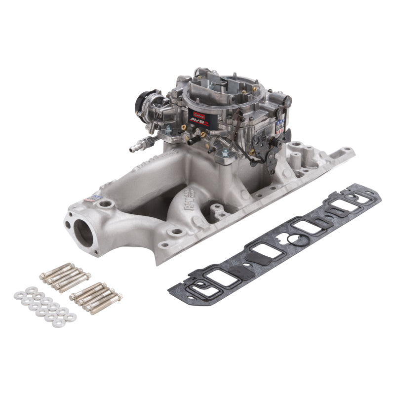 طقم مشعب السحب وكاربيراتور Edelbrock Performer RPM Air-Gap Small Block Ford 289-302 بلمسة نهائية طبيعية