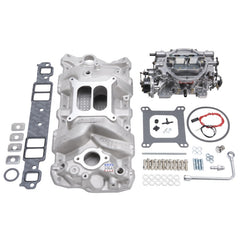 طقم مشعب السحب وكاربيراتور Edelbrock Performer RPM Small Block Chevrolet 1957-1986 بلمسة نهائية طبيعية