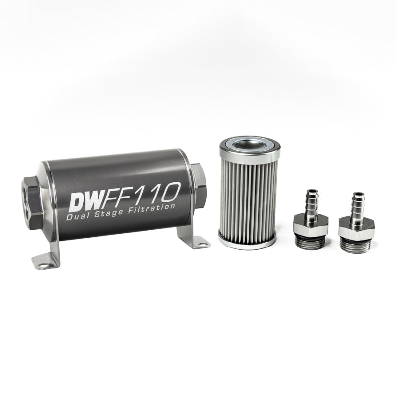 DeatschWerks Stainless Steel 5/16in 10 Micron Universal Inline Fuel Filter Housing Kit (110mm)